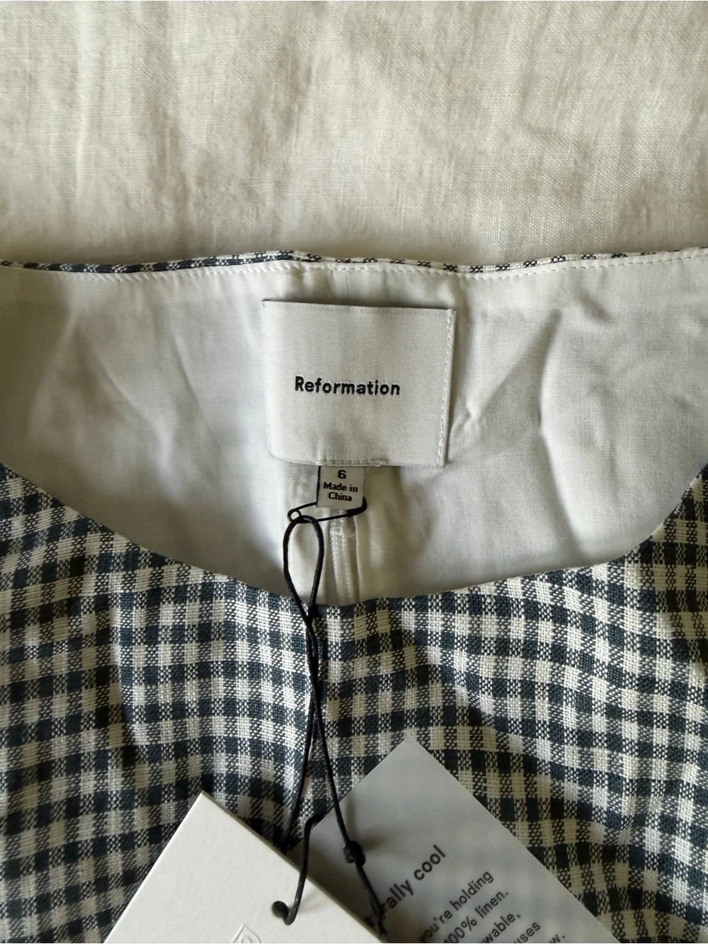 Reformation Niki belted linen two piece set - Slate Check - Size 6